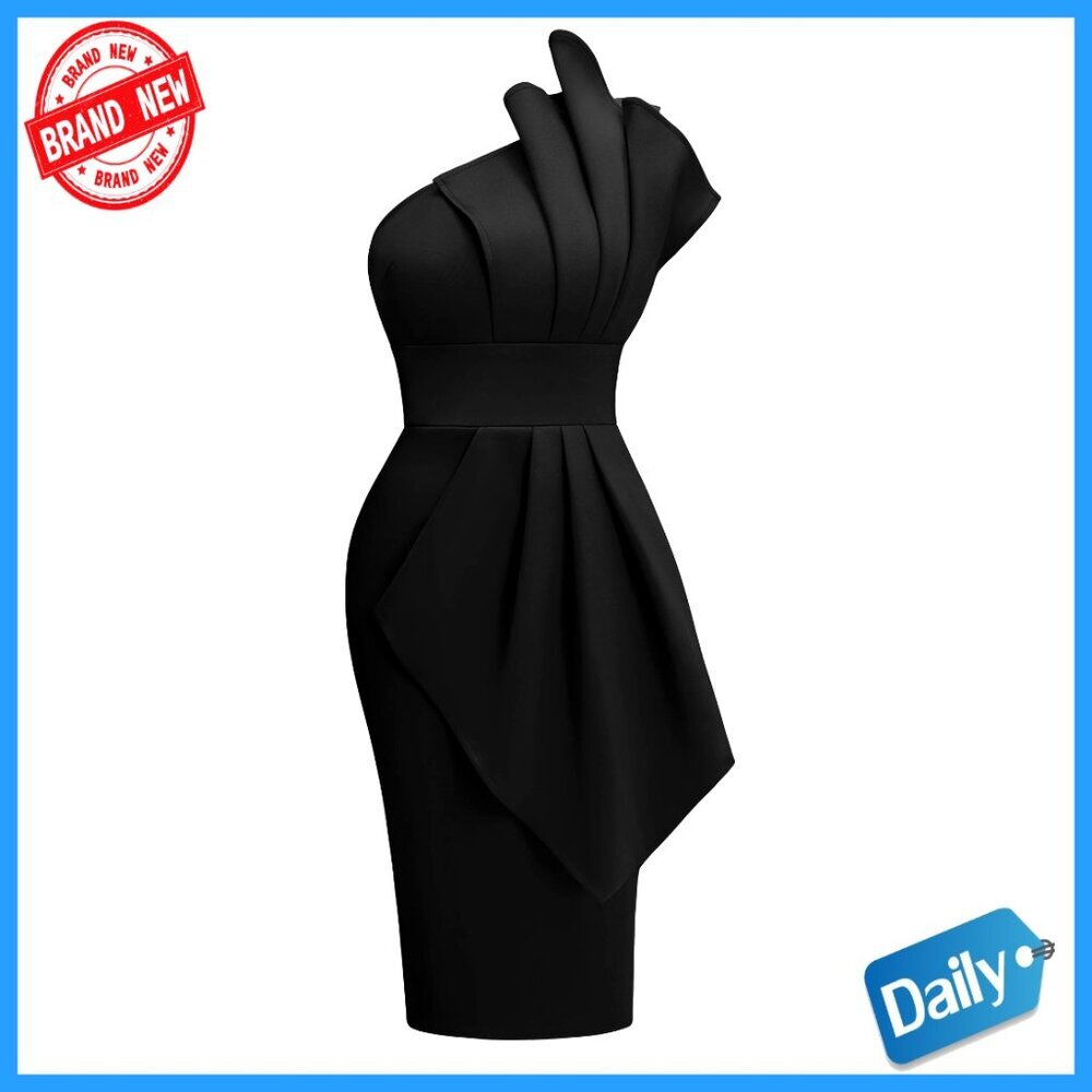 Elegant One Shoulder Pleated Bodycon Midi Dress Party Club Night Out